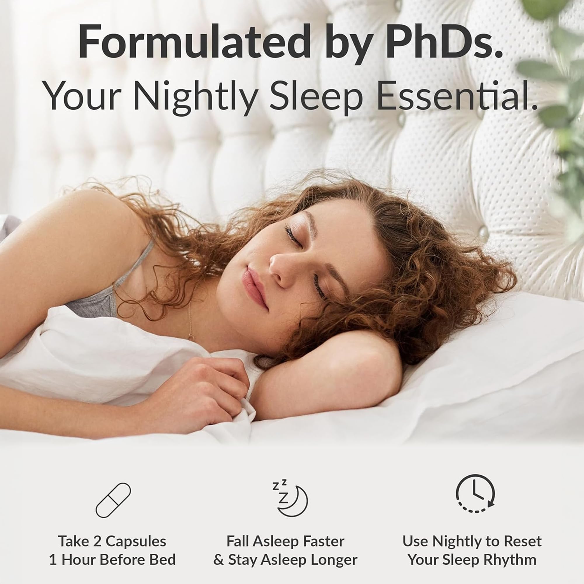 Vegan, gluten-free, soy-free labeling on Sleep Breakthrough packaging.