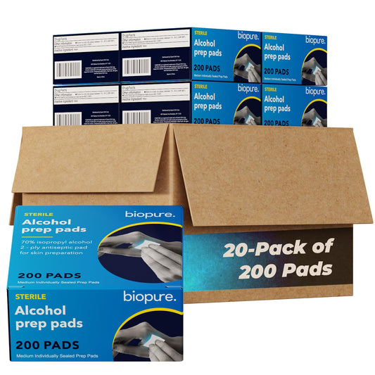 Biopure alcohol prep pads in foil packets for on-the-go sanitizing