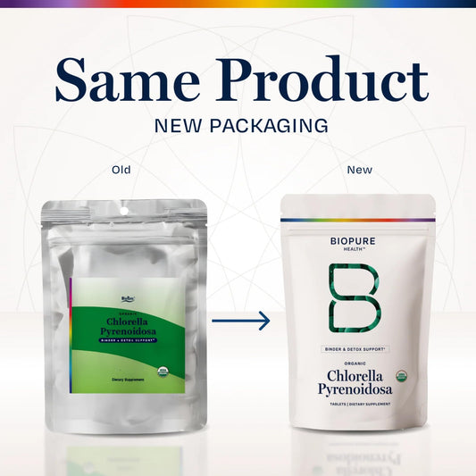 BioPure Chlorella Pyrenoidosa tablets close-up, showcasing chewable format for convenient daily use