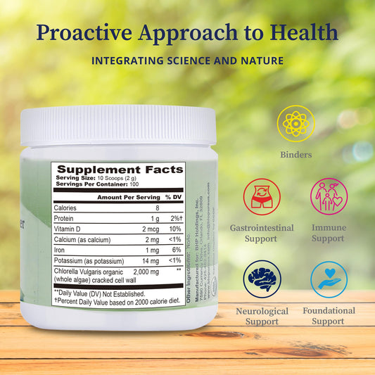BioPure Chlorella vulgaris powder scoop for precise, easy daily servings.
