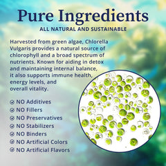 BioPure Chlorella vulgaris powder texture closeup showing nutrient-dense particles.