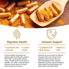 bioQuad Lactoferrin Gold 1.8 capsules-view featuring non-GMO and allergen-free formula.
