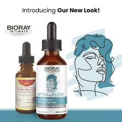 BIORAY After the Flow tincture bottle showing gluten-free, non-GMO formula.