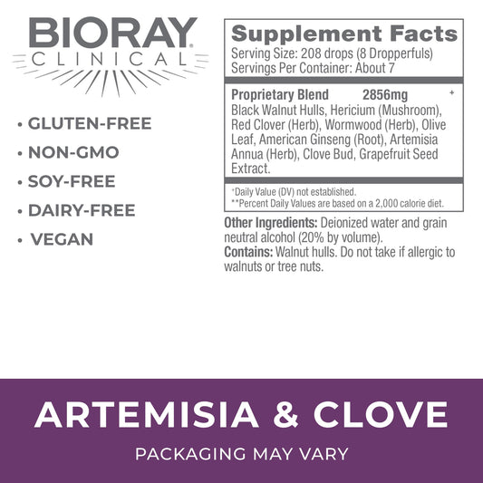 BIORAY Artemisia & Clove dropper closeup shows easy dosing for consistent use.