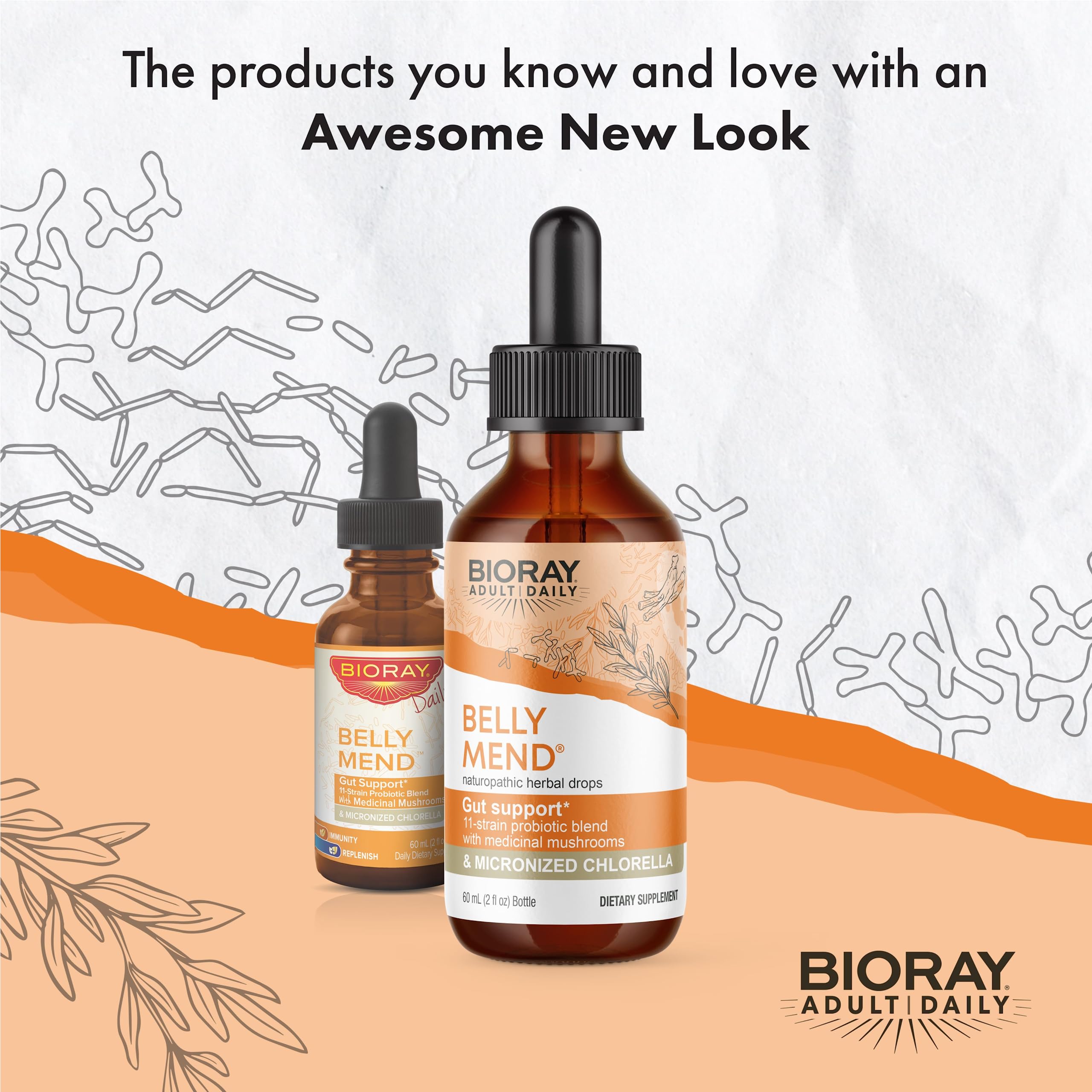 Pouring BIORAY Daily Belly Mend for convenient daily gut care.