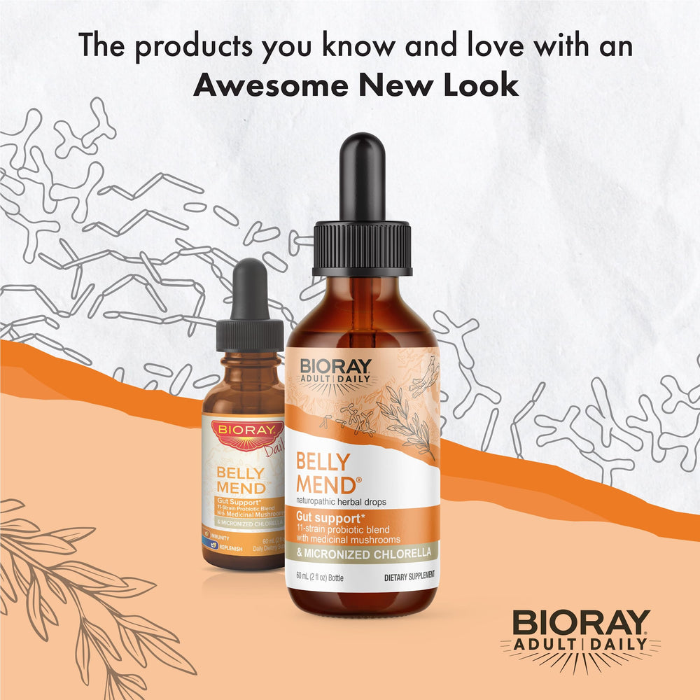 Pouring BIORAY Daily Belly Mend for convenient daily gut care.