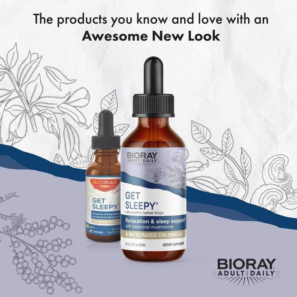 BIORAY Daily Get Sleepy drops are poured for a restful night routine