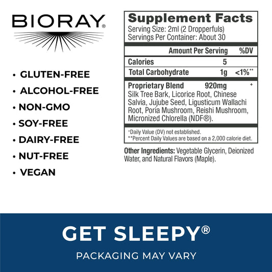 BIORAY Daily Get Sleepy label closeup highlights organic vegan ingredients