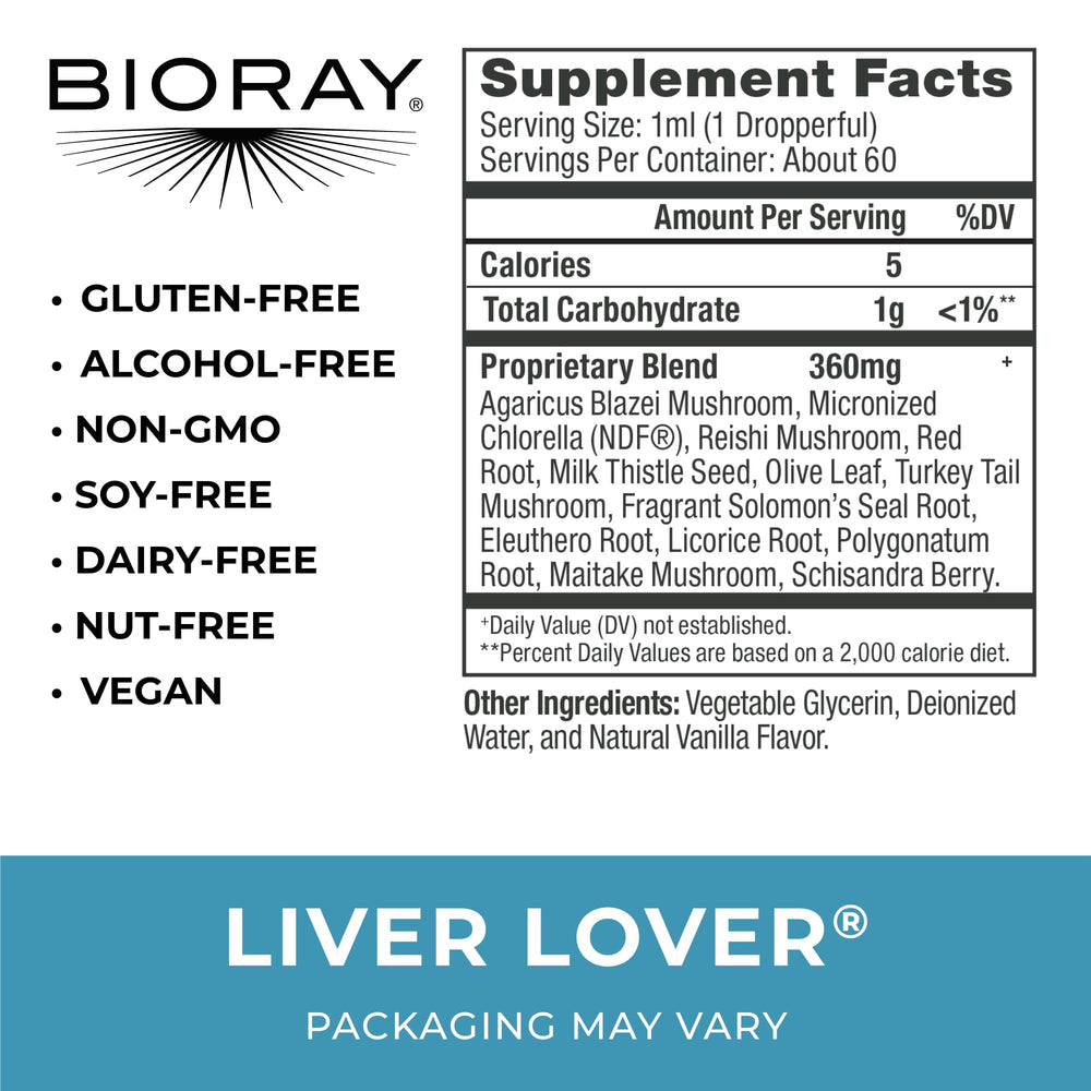 Pouring BIORAY Daily Liver Lover demonstrates liver support in action.