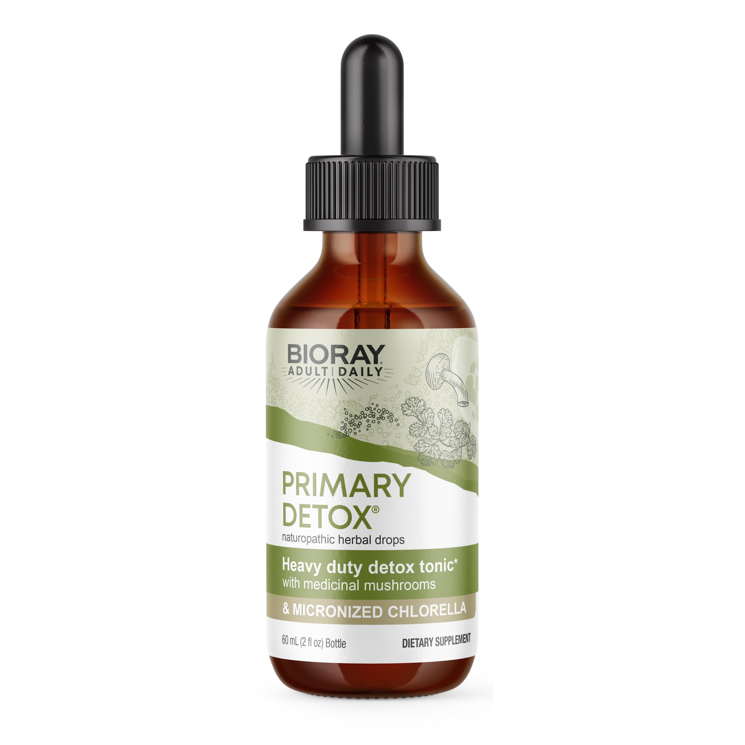 BIORAY Daily Primary Detox bottle showing organic ingredients for daily toxin support
