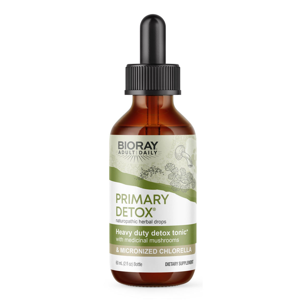 BIORAY Daily Primary Detox bottle showing organic ingredients for daily toxin support
