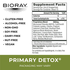 BIORAY Daily Primary Detox label closeup highlighting organic formulation for clean living