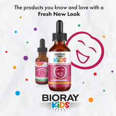 BIORAY Kids NDF Immune Blueberry label closeup shows vegan, gluten-free reassurance.