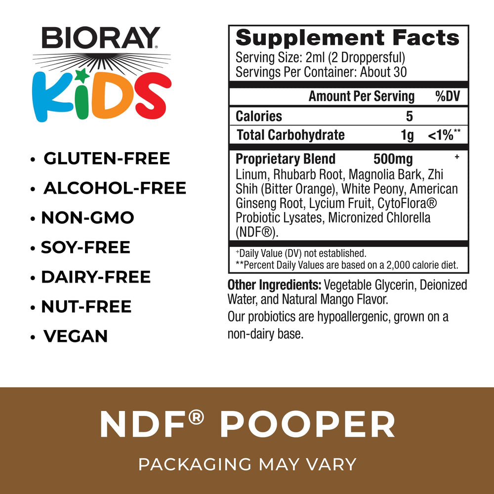 BIORAY Kids NDF Pooper bottle pour demonstrates easy administration.