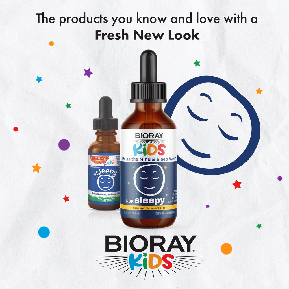 Front packaging of BIORAY Kids NDF Sleepy Maple highlighting natural ingredients