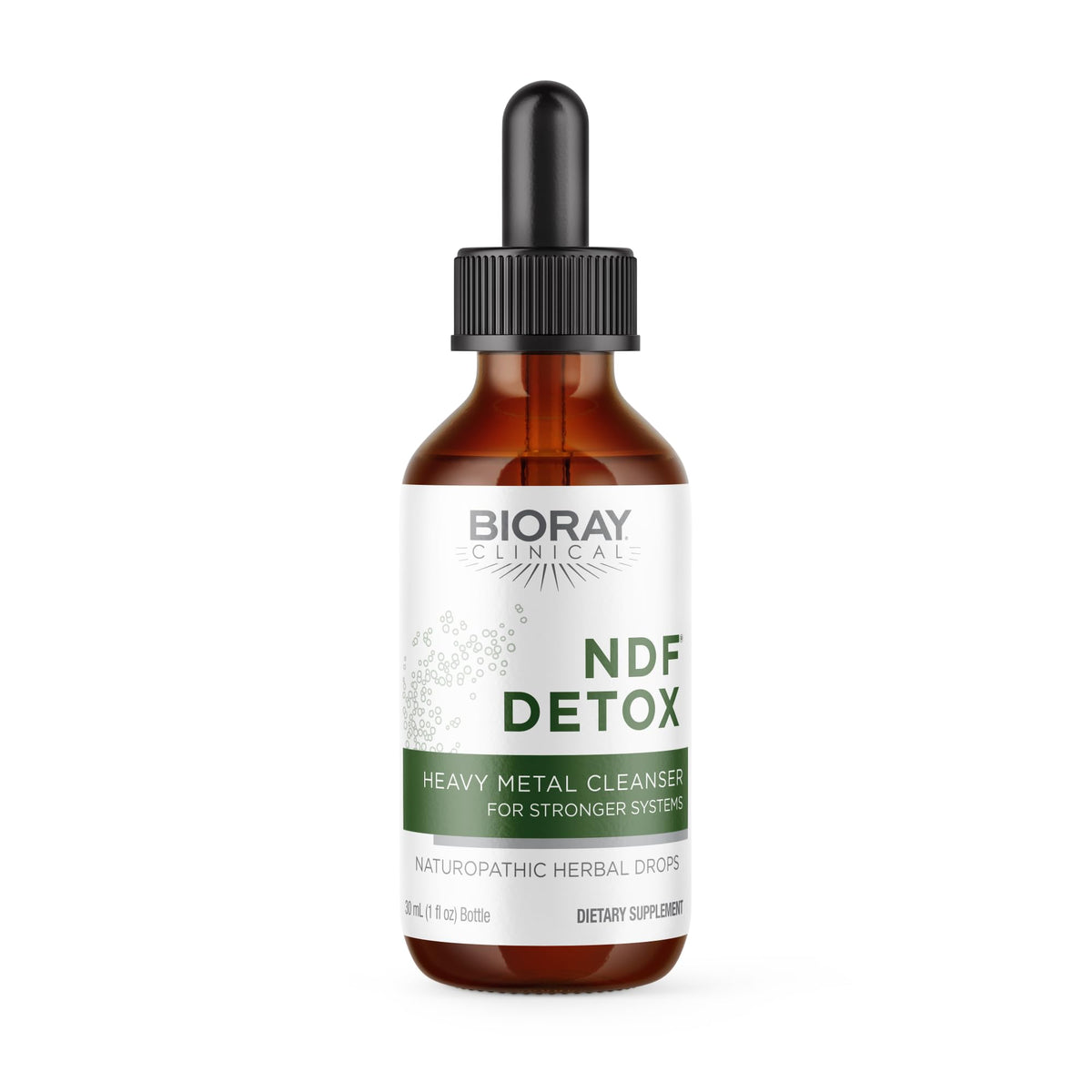 BIORAY NDF bottle label shows natural ingredients and non-GMO quality