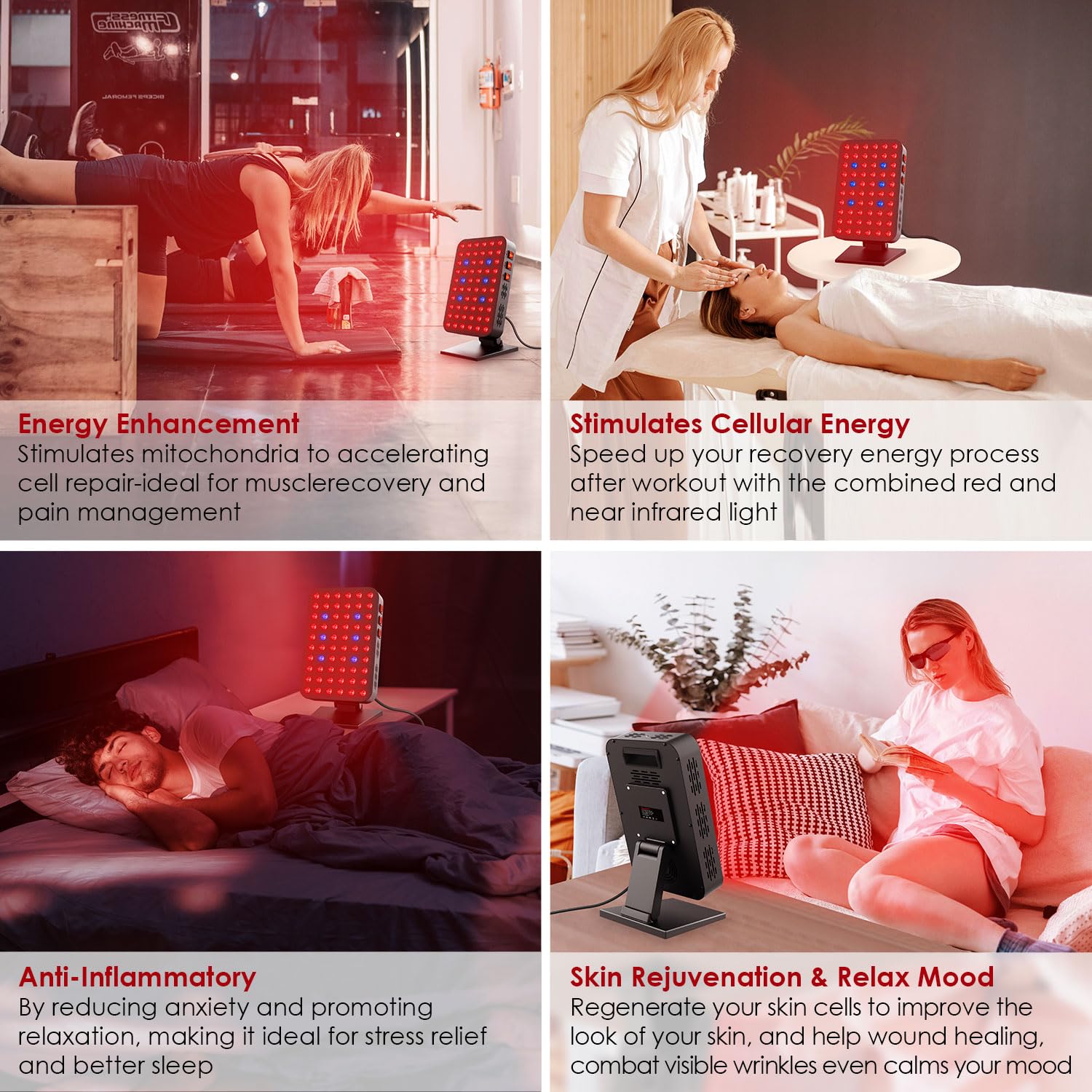 Bioredrlt red-blue light panel may improve sleep support and relaxation.