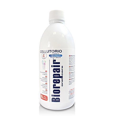 Biorepair Mouthwash being poured into a glass for rinsing