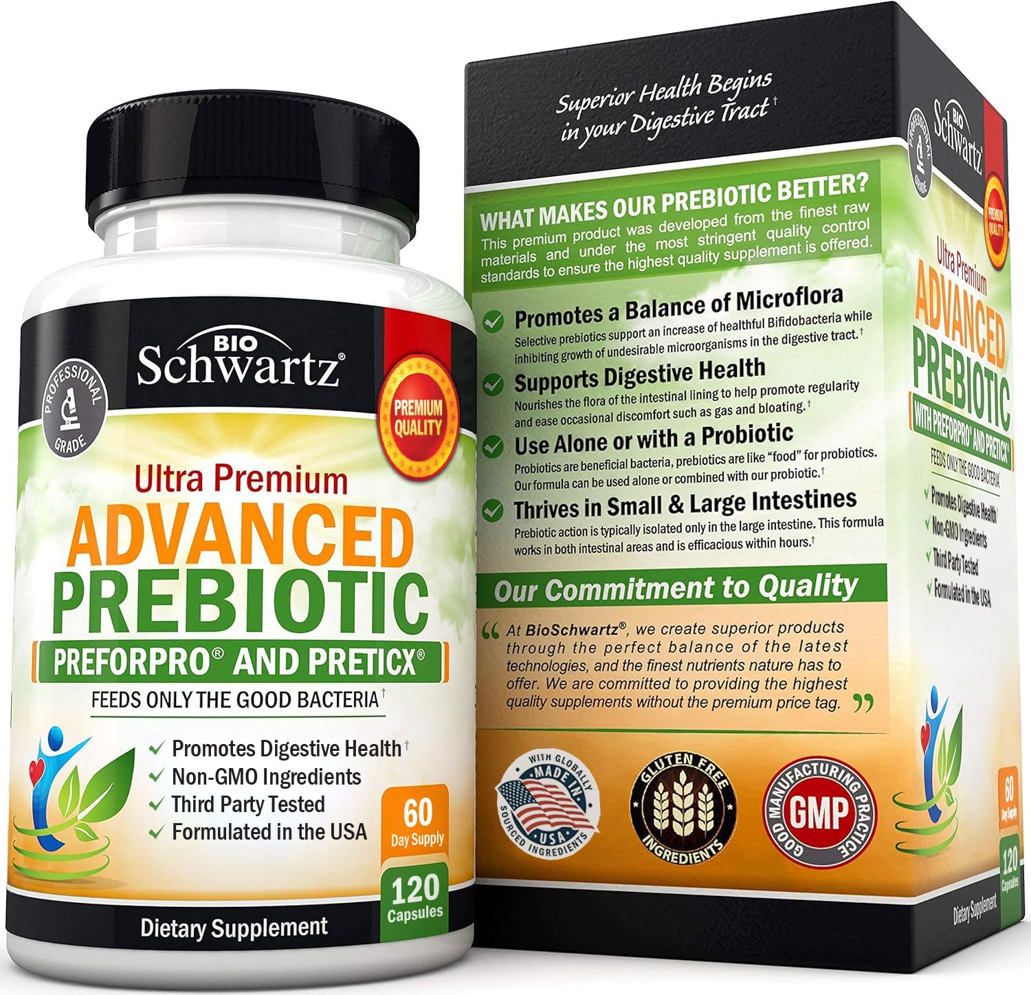 BioSchwartz product label highlighting GMO-free, dairy-free, gluten-free formulation