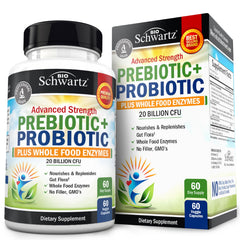 BioSchwartz advanced prebiotics and probiotics bottle front for daily gut balance