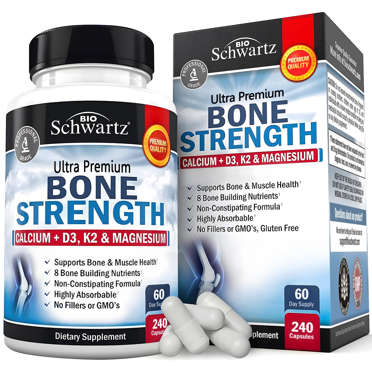 BioSchwartz Bone Strength bottle label highlighting 9-in-1 minerals for daily support