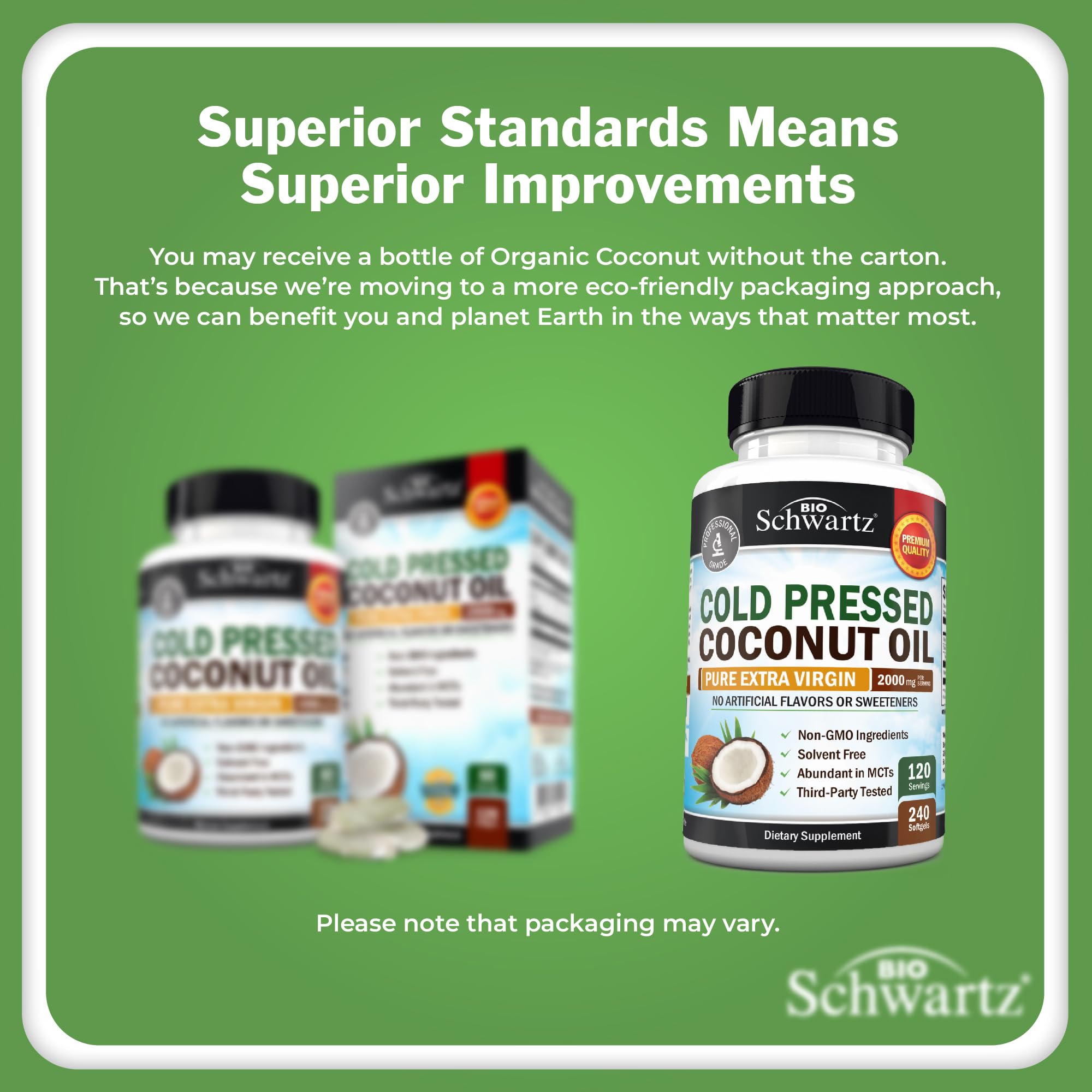 Close-up of BioSchwartz softgels emphasizing purity and unrefined processing.