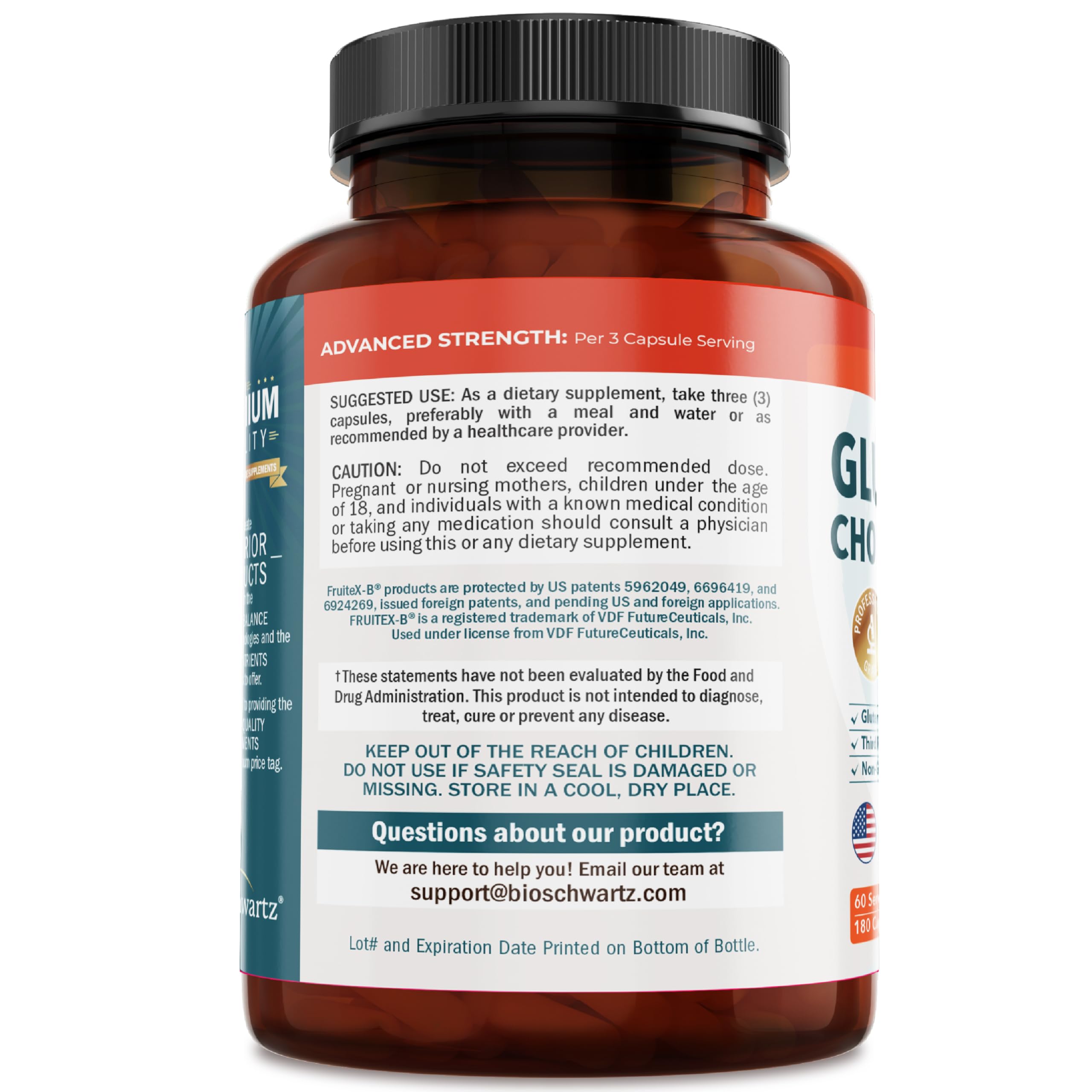 BioSchwartz gluten-free non GMO badge on bottle for dietary preferences