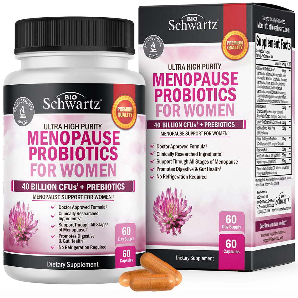 BioSchwartz menopause probiotics bottle front view for daily support