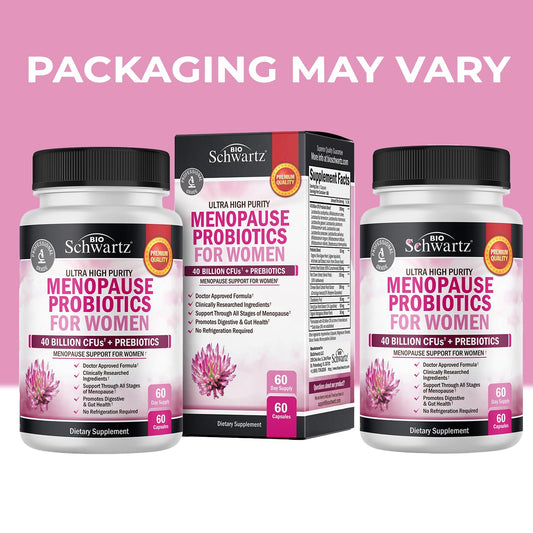 BioSchwartz menopause capsules close-up showing easy-swallow design