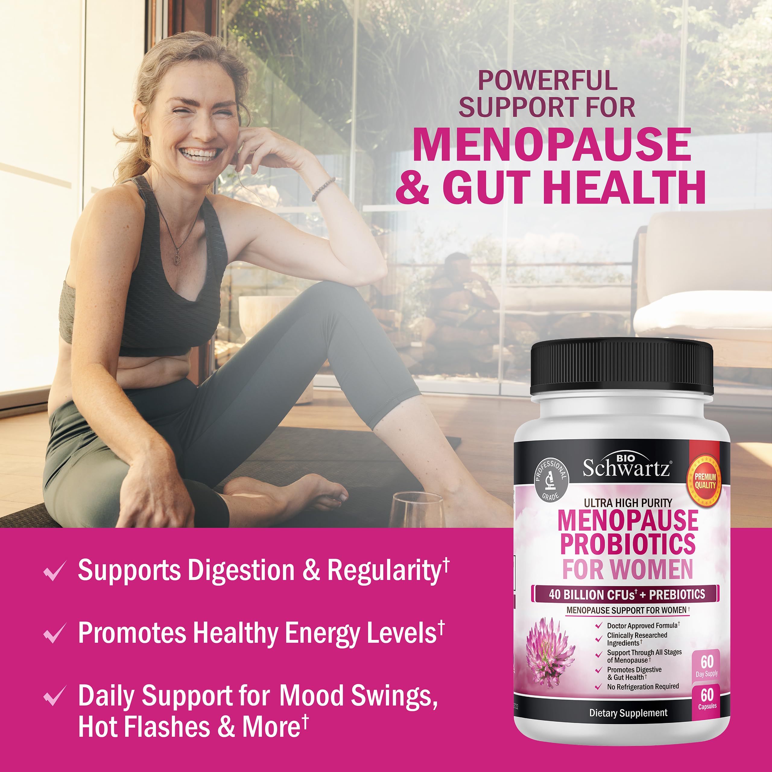 BioSchwartz menopause label detail highlights herbal blend and GMO-free formula