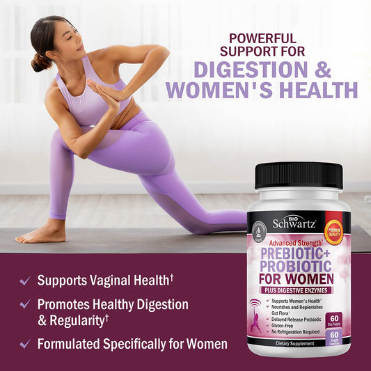 BioSchwartz women's digestive enzymes capsules highlight convenient one-per-day serving.