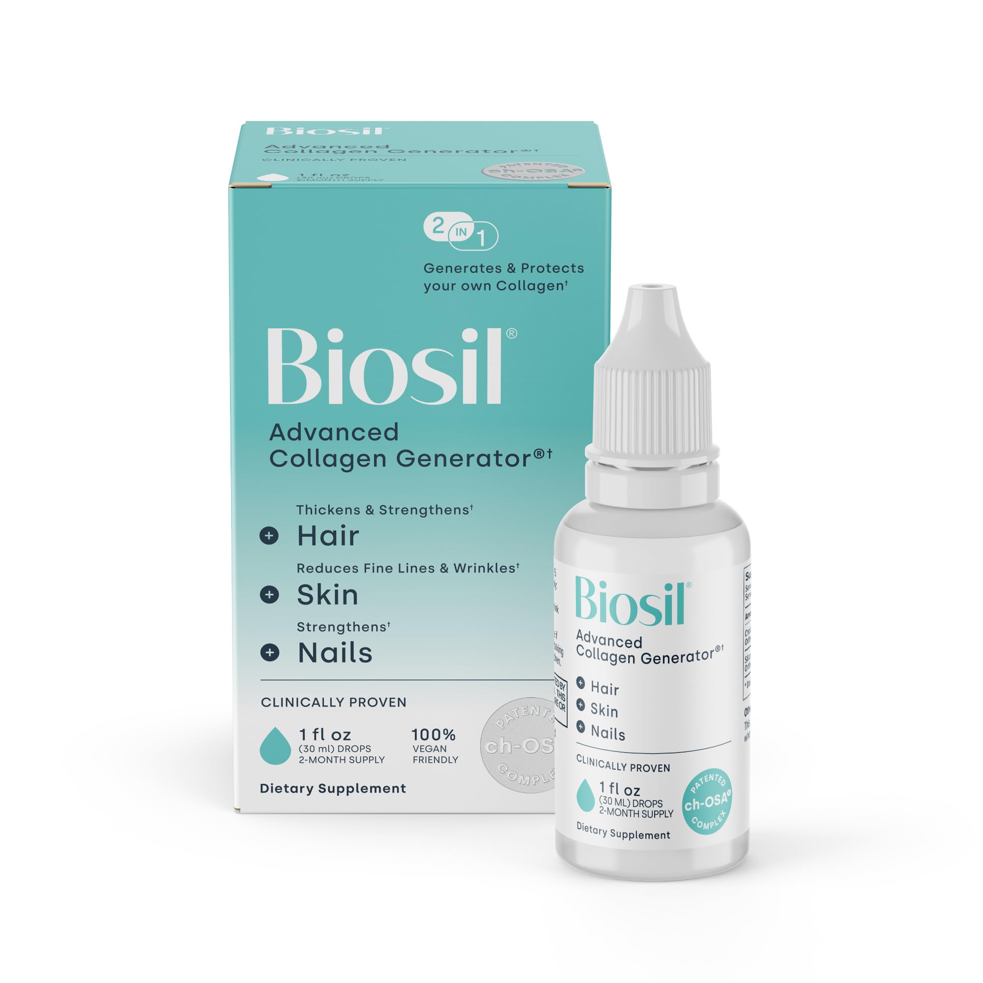 Biosil Collagen Booster bottle with dropper for easy daily use