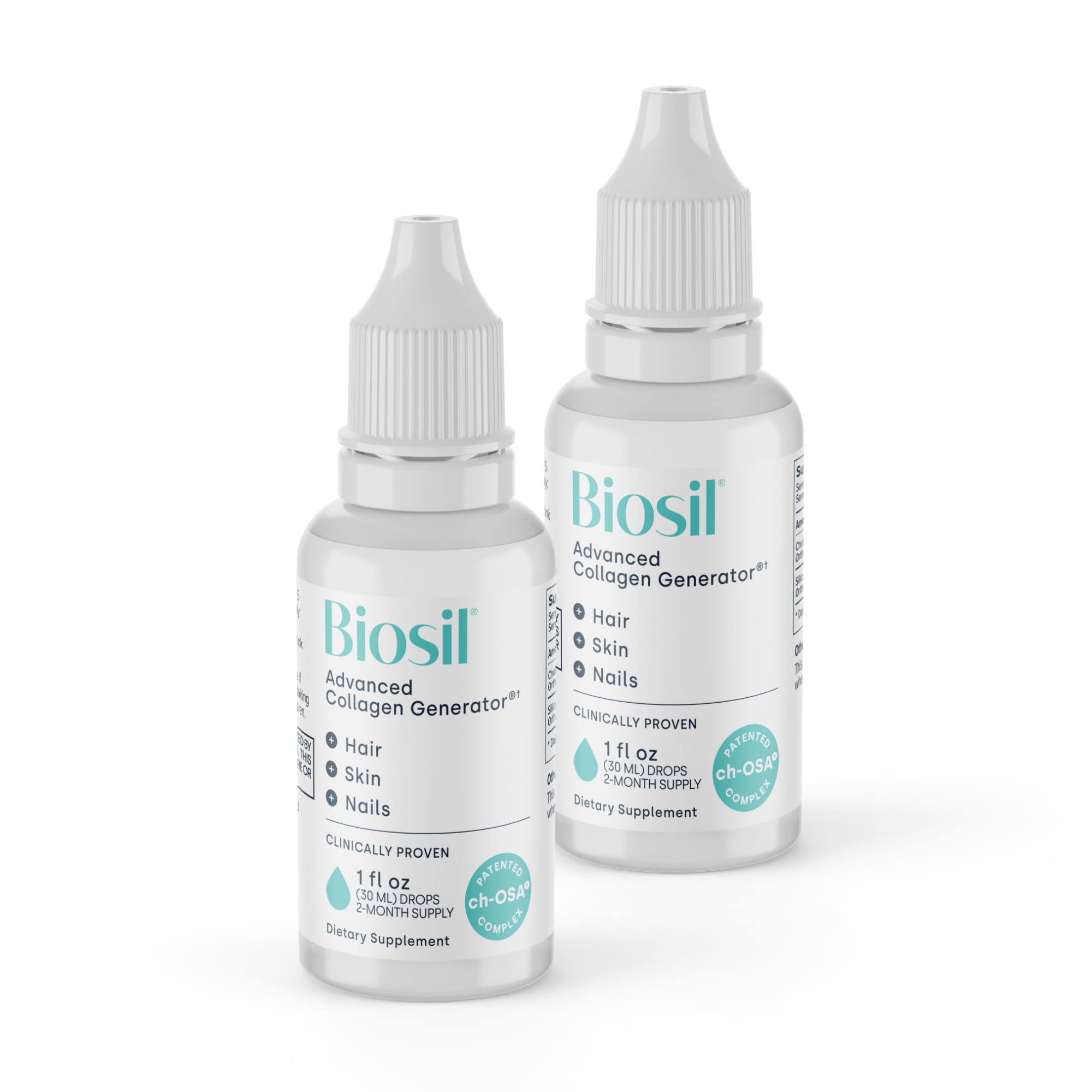 Biosil Collagen Booster bottle pour—easy daily activation for skin and nails