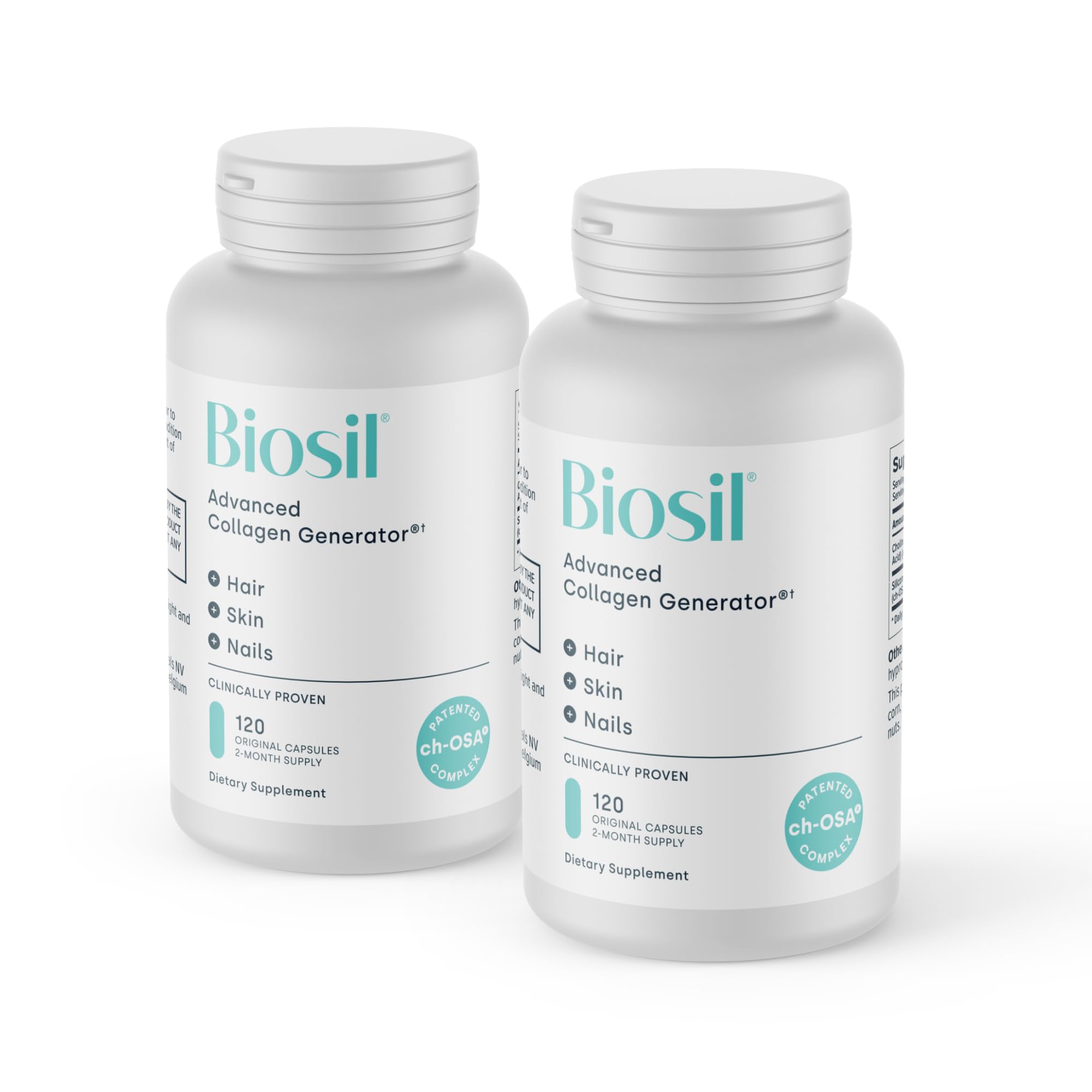 Biosil Collagen Booster bottle showing premium packaging and skin support potential