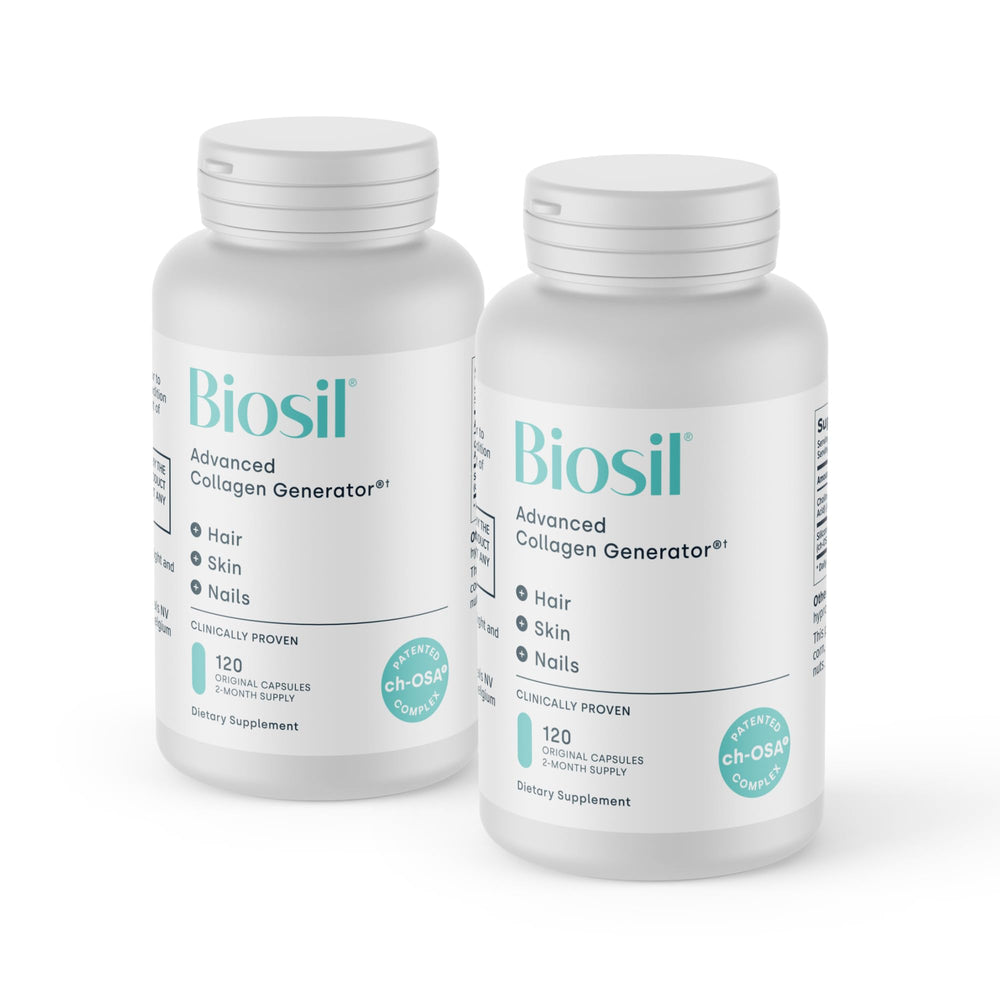 Biosil Collagen Booster bottle showing premium packaging and skin support potential