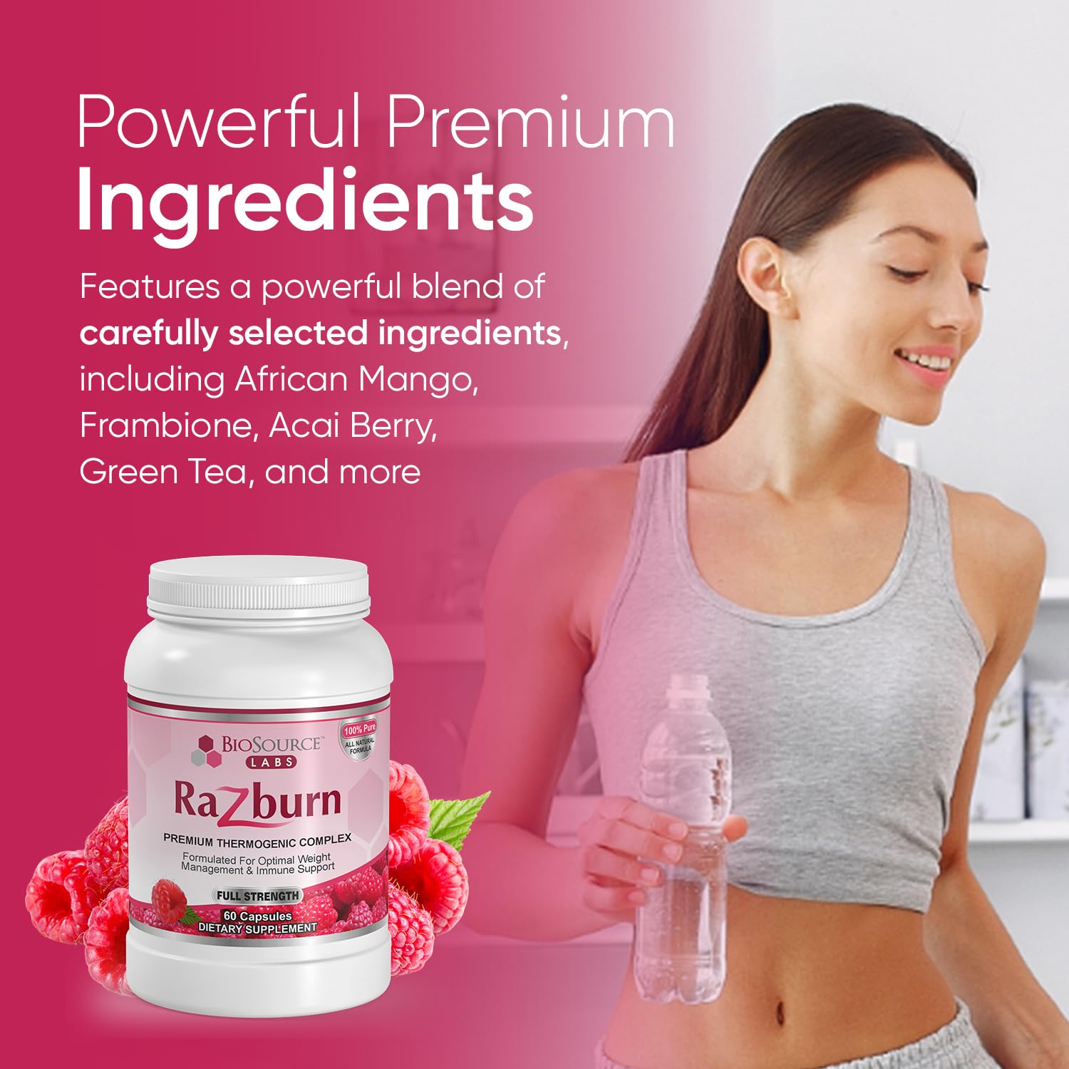 BioSource Razburn with green tea ingredients visual hint for natural metabolism support.