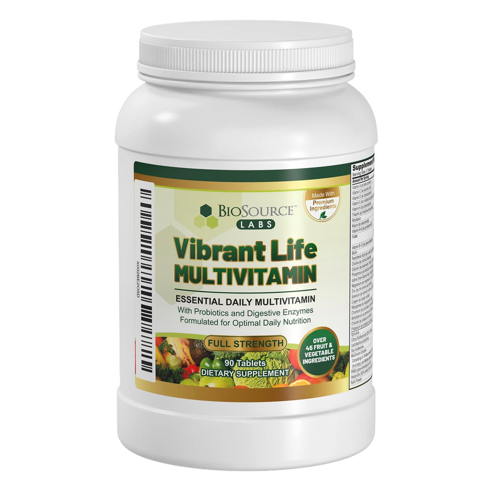 BioSource Labs Vibrant Life bottle with capsules for daily energy support.