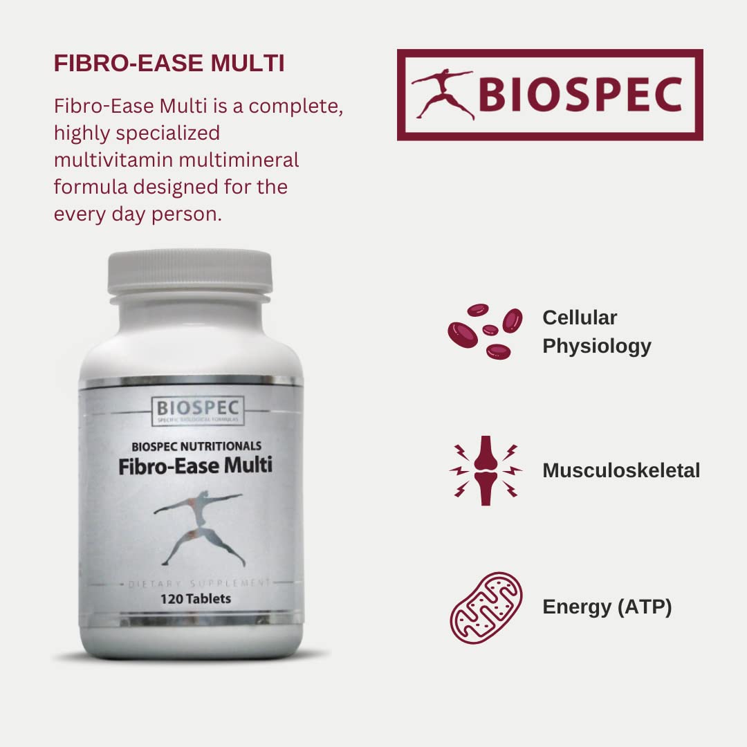 BIOSPEC Fibro-Ease Multi label highlights methylfolate and chelated minerals.