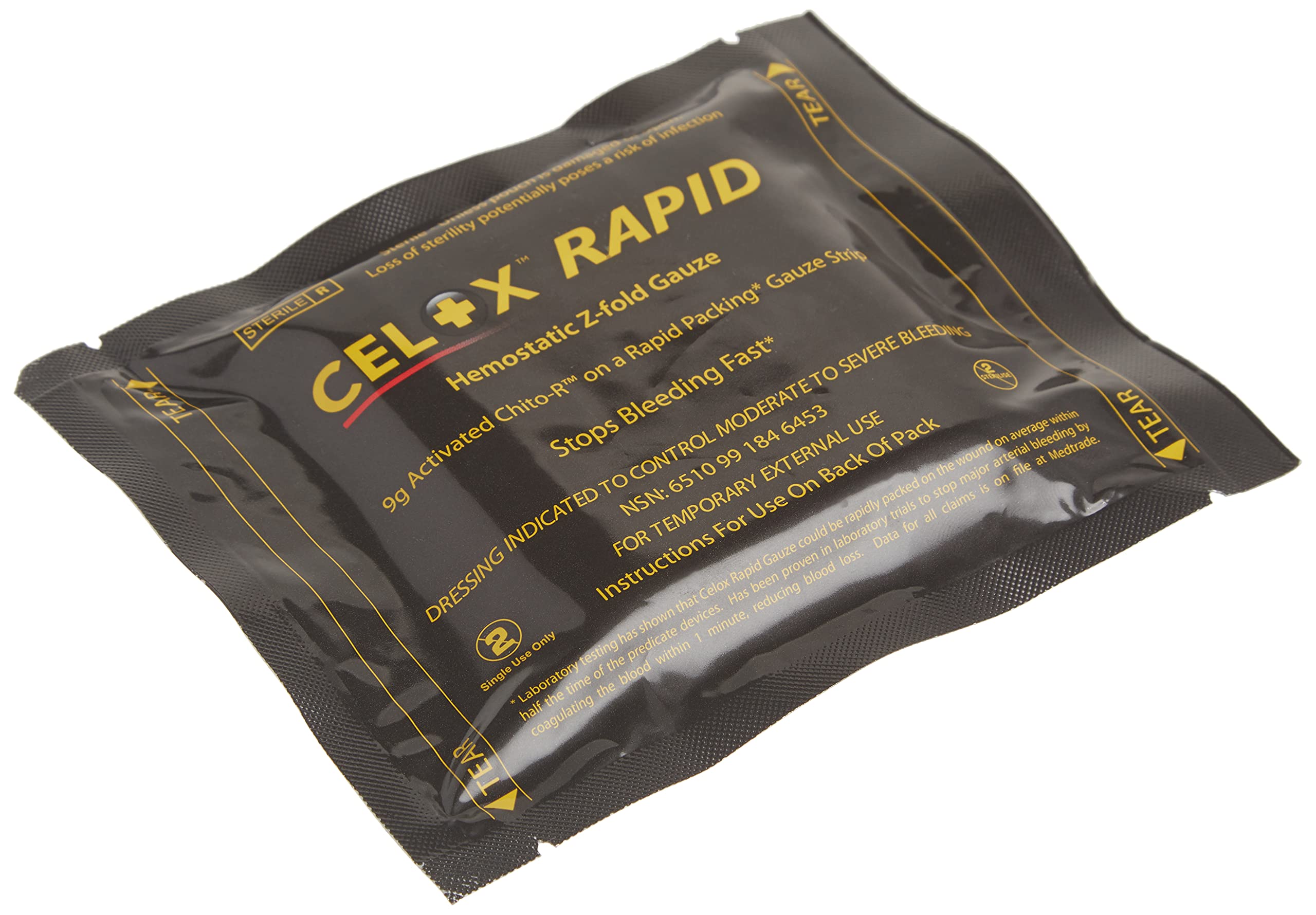 Biostat Celox Rapid gauze designed for arterial or venous bleeding scenarios.