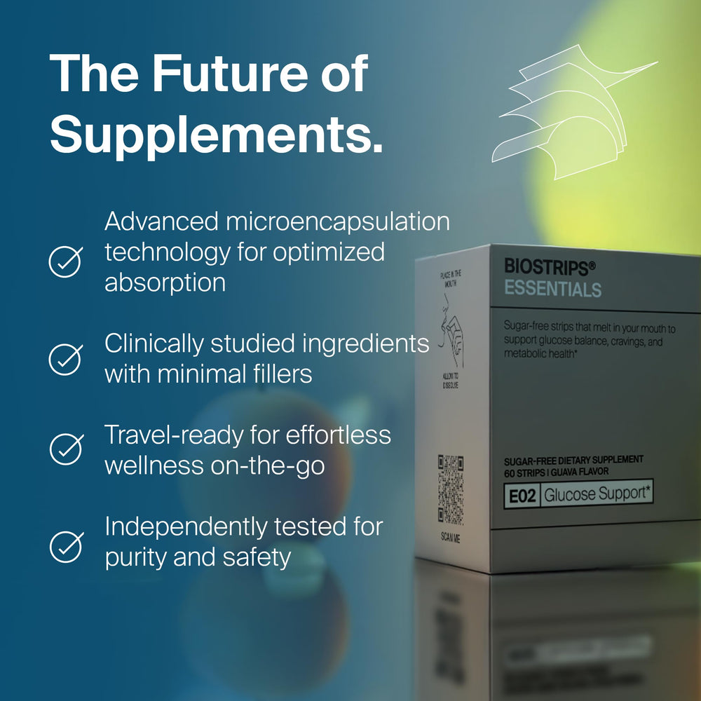 BIOSTRIPS Glucose Support strip before meals supports steady energy.