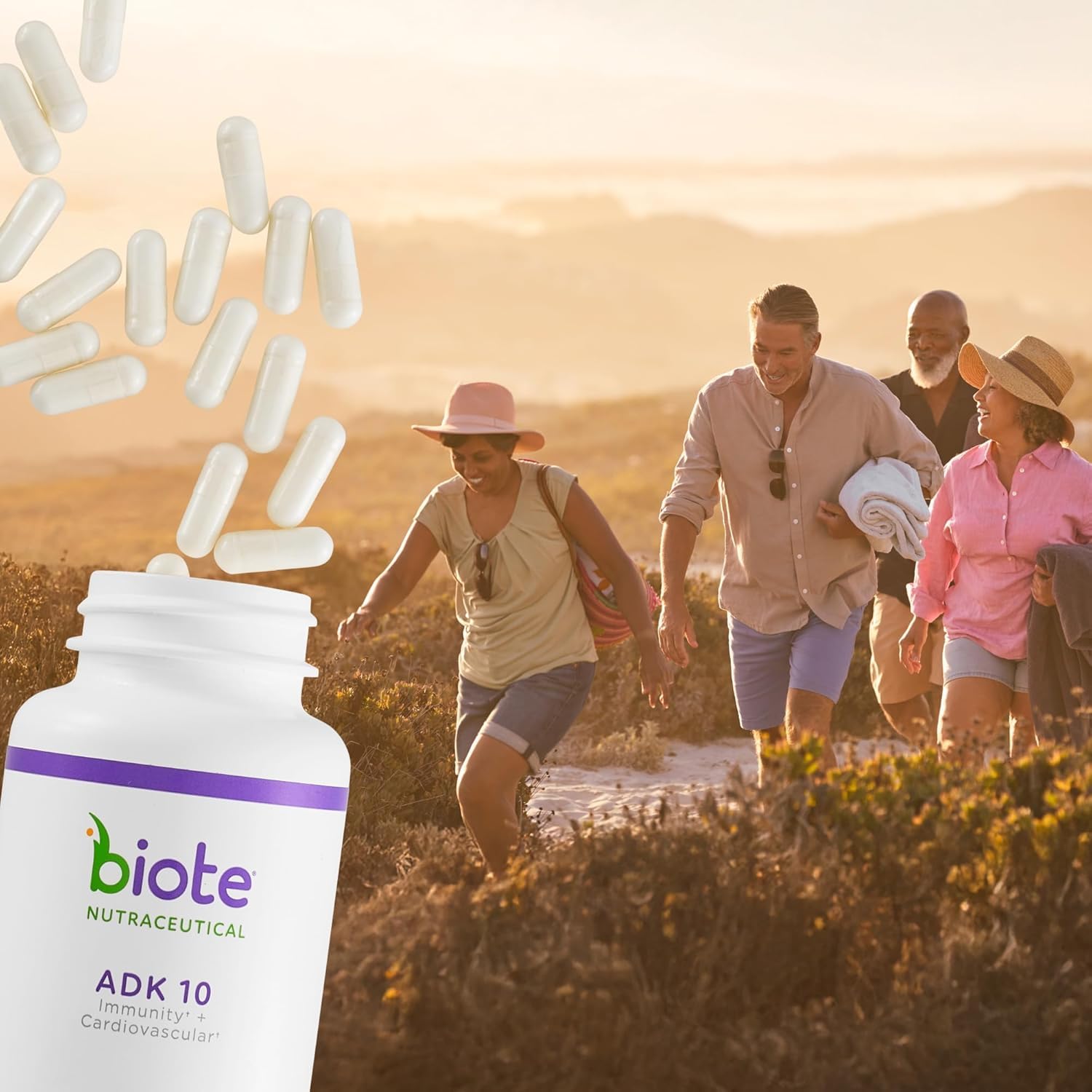 Biote ADK 10 label detail highlighting vitamin D and immune focus