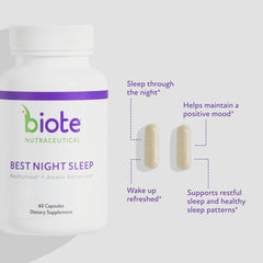 Biote Best Night's Sleep label shows soy-free and dairy-free formula.