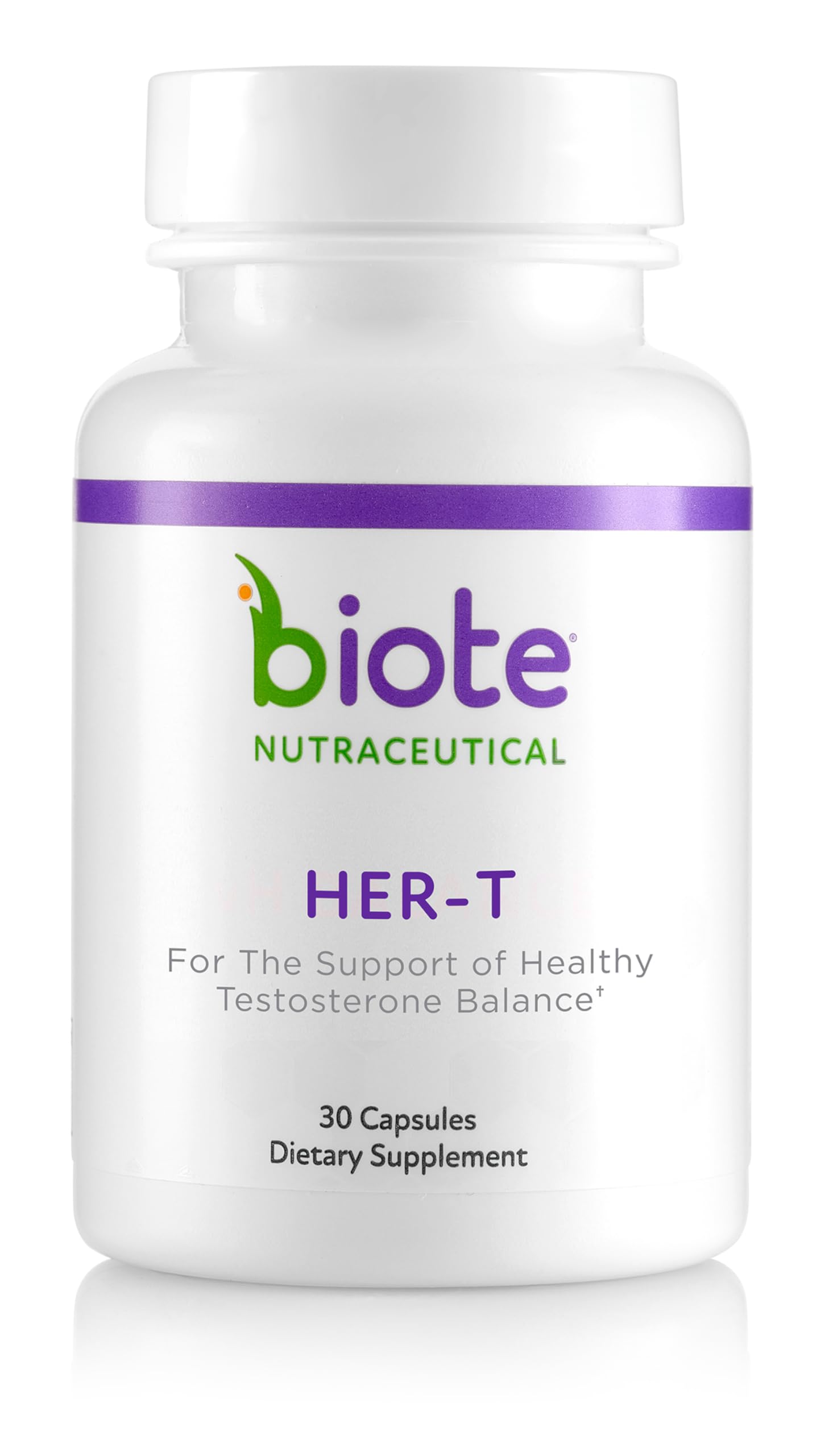 Biote HER-T bottle front showing 30 capsules for daily use