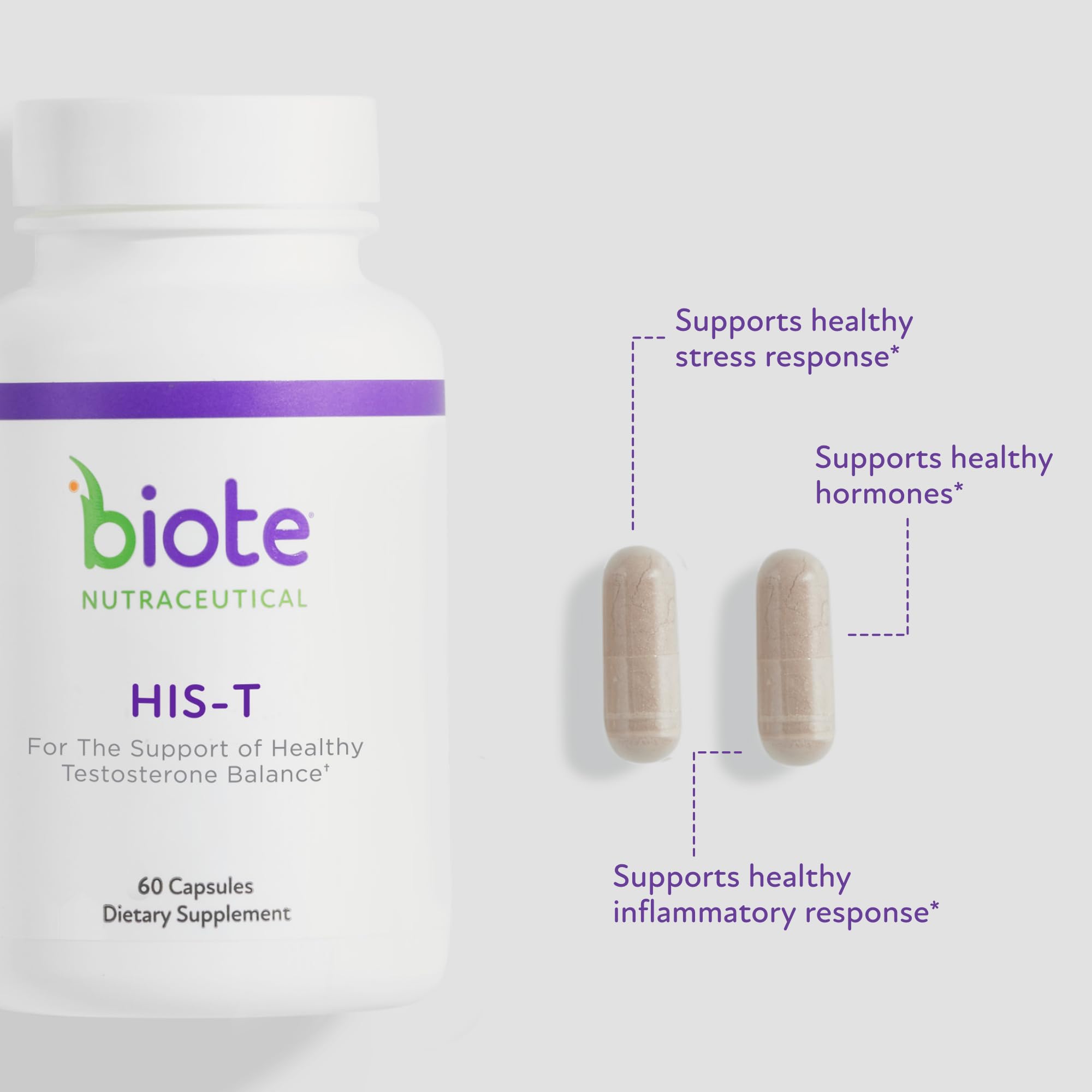 Biote HIS-T bottle back label with ingredient highlights and usage notes
