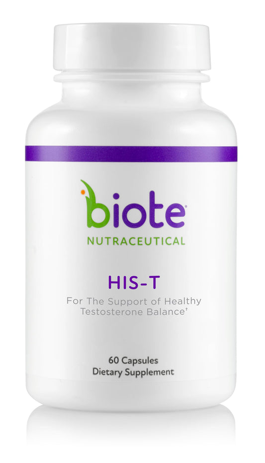 Biote HIS-T bottle front view highlighting healthy balance support