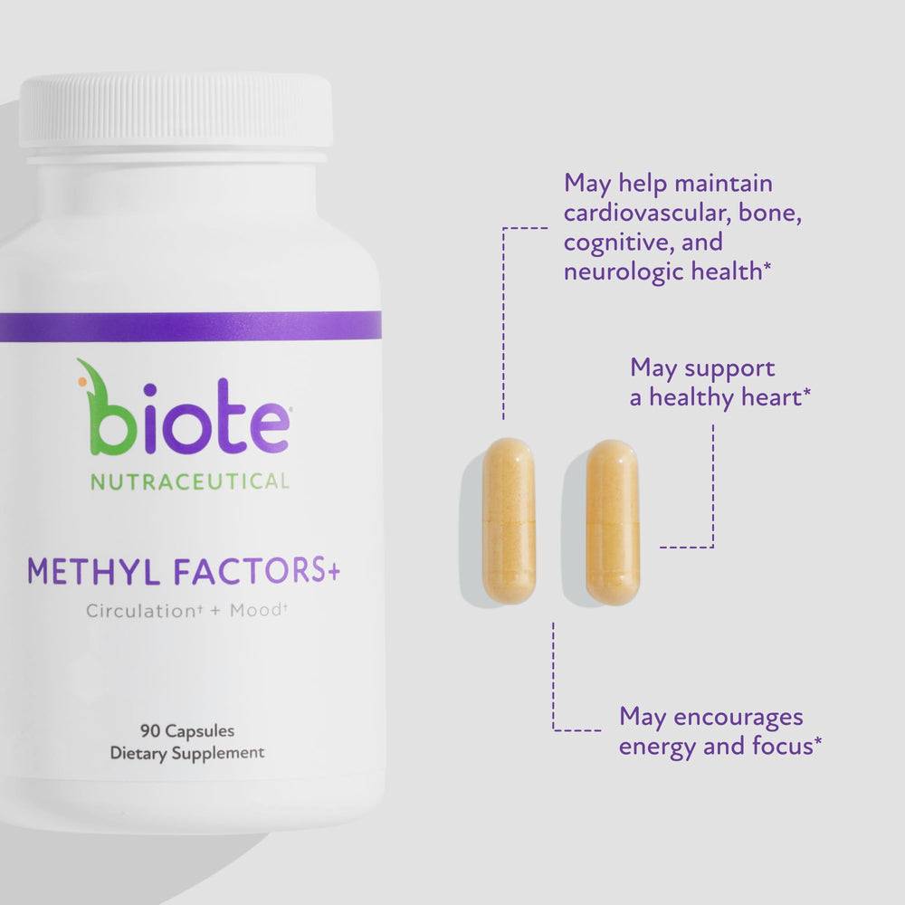 Biote Methyl Factors+ capsules close-up for daily energy and focus