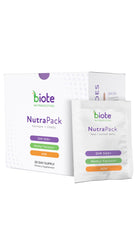 Biote NutraPack bottle with daily packets for convenient daily supplementation.
