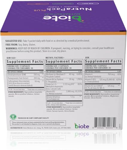 Biote NutraPackPlus box interior shows pre-measured capsules for daily use.