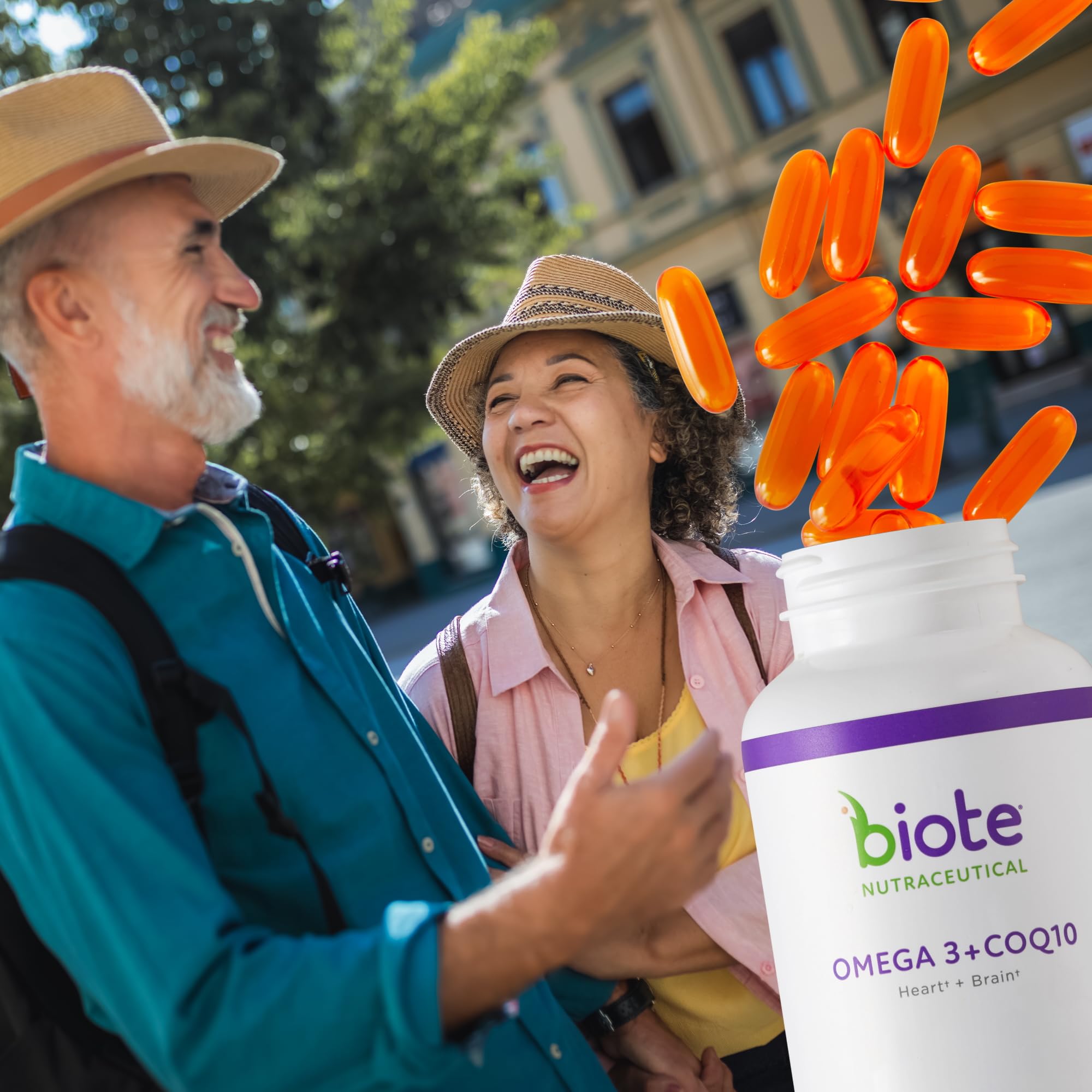 Biote Omega-3 + CoQ10 scene depicting a healthy heart and brain lifestyle