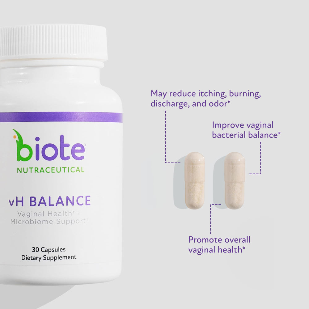 Biote VH Balance bottle back showing usage details for easy daily use.